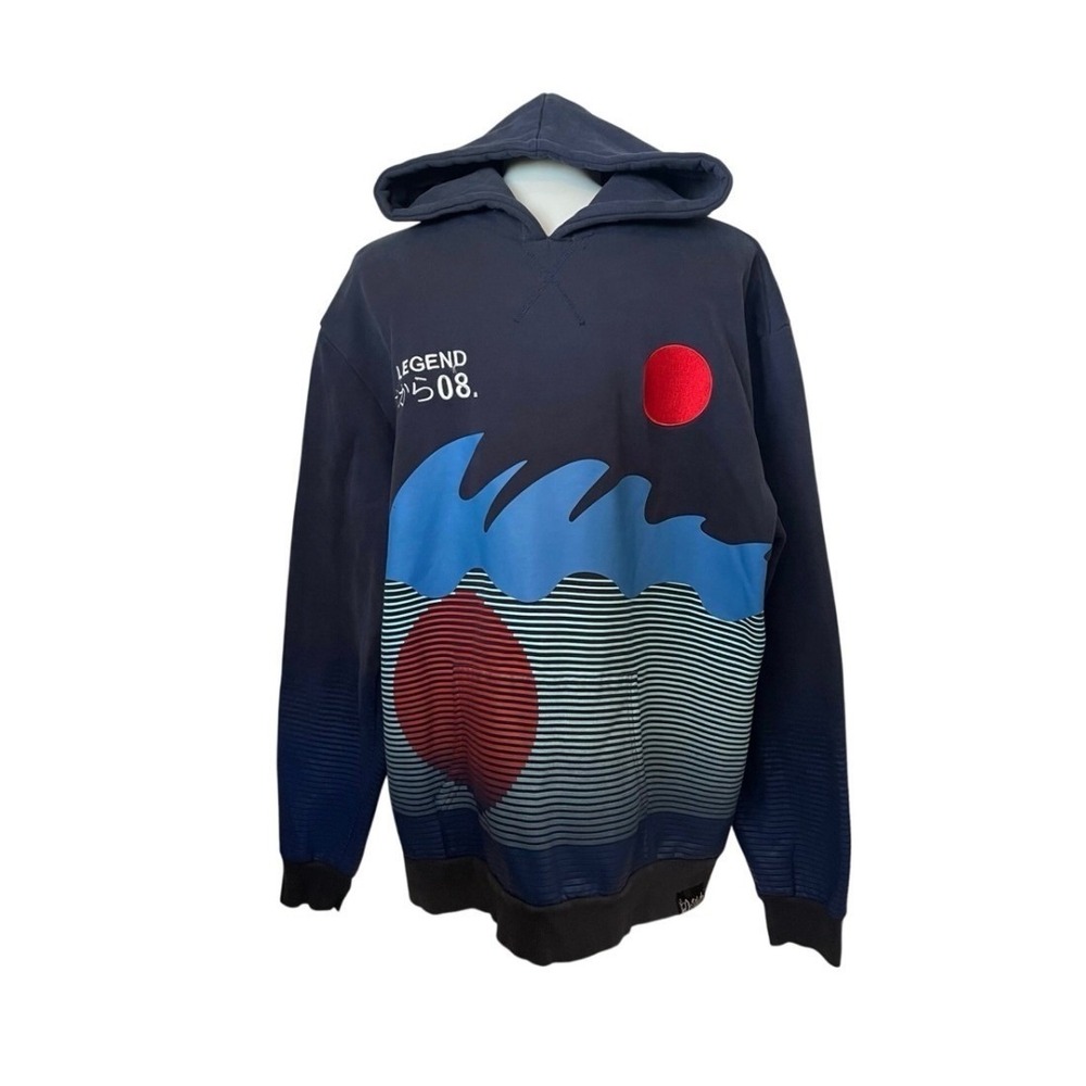 Pink Dolphin 3XL Hoodie Sweatshirt Mens Waves Sun Graphic Print Blue Black